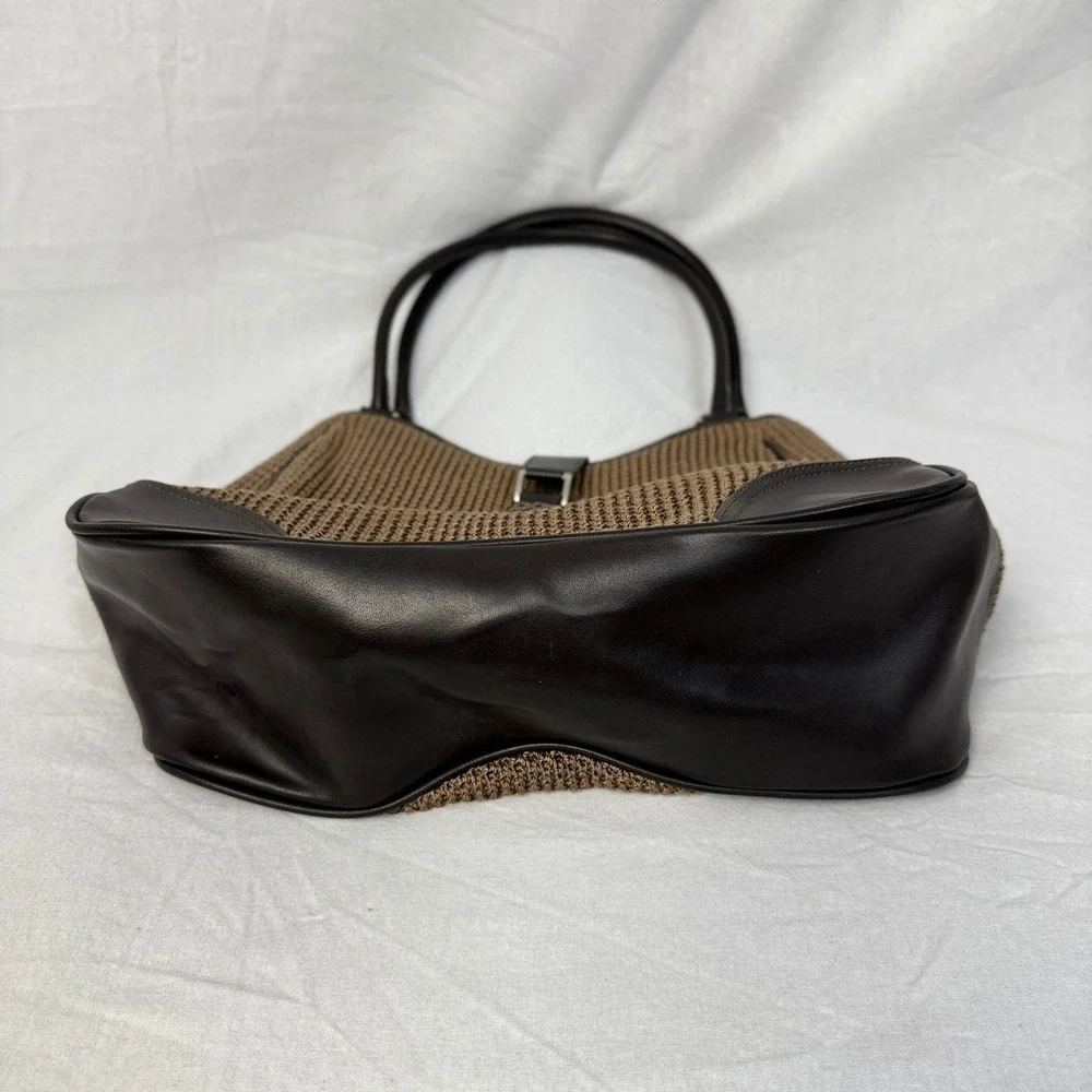The Sak Brown Woven Shoulder Bag /Purse Dark Brown Faux Leather‎ Trim
